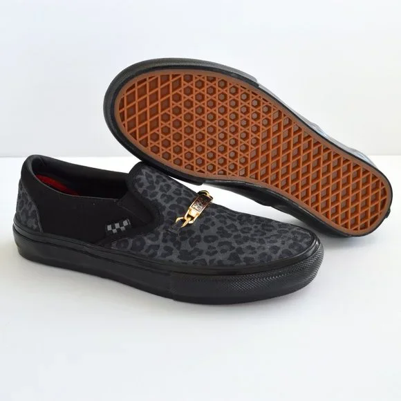 VANS SKATE SLIP ON CHER STRAUBERRY CHEETAH GRAY BLACK SNEAKER SHOES NEW - Picture 5 of 8